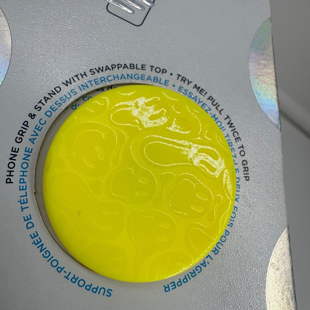 Brand New PopSockets PopGrip – Neon Yellow Smiley Face Pattern (Swappable Top)